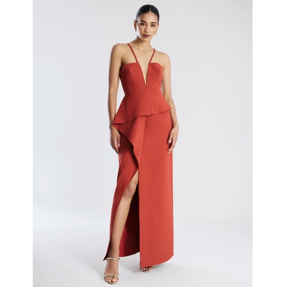 BCBGMAXAZRIA Daphne Peplum GownRust4
